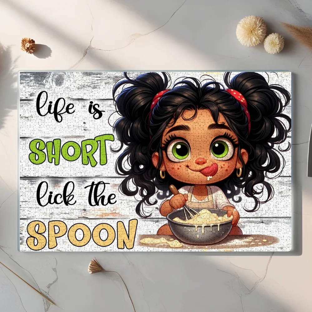 Cute Glass Kitchen Cutting Board Art with Inspirational Quote Size- 8x11